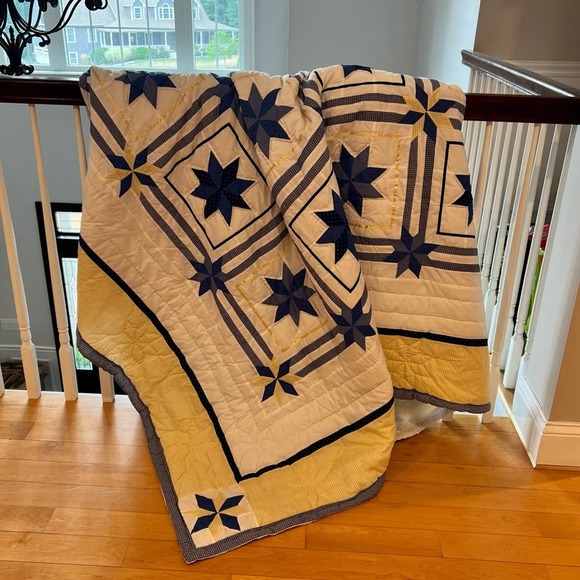 Star Quilt Hand Sewn and Machine Stitched 84" x 86" Homemade Plaid Polka Dot - Picture 2 of 16